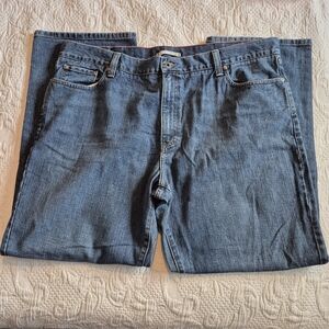 L.L. Bean men's size 42 x 32 natural fit medium wash jeans cuff defect wear